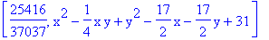 [25416/37037, x^2-1/4*x*y+y^2-17/2*x-17/2*y+31]
